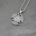 Vintage Βίκινγκ Valknut μενταγιόν κολιέ από αντικέ ασημί ατσάλι με τετράγωνη αλυσίδα κουτί - Μοντέλο B Μενταγιόν Με Αλυσίδα Μαργαριταριών