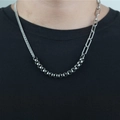 Collana minimalista in acciaio inossidabile argento con maglia cubana e perline industriali - Argento