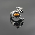 Vintage scorpion ring in silver steel featuring a brown tiger eye stone inlay - US 7 / Tiger Eye Pattern Rhinestone