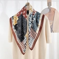 Vintage geometric print silk scarf featuring red-brown and emerald patterns - Neckerchief / Brown
