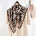 Vintage bruine visgraat vierkante sjaal met bloemenprint en kanten rand - Bruin