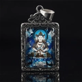 Rectangular Thangka Buddhist pendant in silver finish featuring guardian deity motif - Vairocana (Goat Monkey) / Pendant Only (Without Chain) / Silver