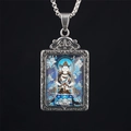 Retro Tibetan Buddhist Thangka necklace featuring Avalokitesvara pendant on a steel chain - Vairocana (Goat Monkey) / Pendant And Chain / Silver