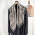 Silk-like square scarf featuring vintage geometric V-pattern in grey and beige tones - Dark Gray Edge
