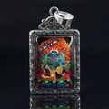 Buddhist deity pendant with Acalanatha art in silver frame with floral engraving - Acala (Rooster) / Pendant Only (Without Chain) / Silver