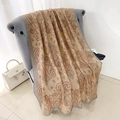 Elegant beige cotton linen shawl with grey and red paisley pattern for sun protection - Light Orange (LM394-5)