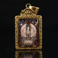 Golden Thousand Hands Buddha pendant in ornate rectangle frame on black background - Avalokitesvara (Rat) / Pendant Only (Without Chain) / Gold
