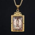 Golden Thousand-Hand Guanyin pendant necklace with ornate floral relief on box chain - Avalokitesvara (Rat) / Pendant And Chain / Gold