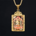 Gold rectangular Manjusri Buddha pendant necklace in titanium steel with box chain - Manjushri (Rabbit) / Pendant And Chain / Gold