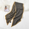 Donkergrijze zijden sjaal met gouden kettingpatroon, vintage print en contrastrand - 22x140cm / Vintage All-over Ketting Stijl / donkergrijs