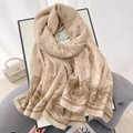 Écharpe élégante en lin beige avec motifs paisley et bordure baroque de style chic - 180*85CM / Khaki (LM366-4)