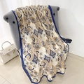 Elegant cotton linen paisley print scarf in cream and blue with ethnic patterns - Blue Border (LM394-1)