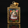 Gold titanium steel pendant with colorful Samantabhadra Buddha on black reflection - Samantabhadra (Dragon Snake) / Pendant Only (Without Chain) / Gold