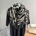Chic zebra print pashmina shawl with tassel trim in classic black and cream knit - 100x100cm / Black And Light Yellow Zebra