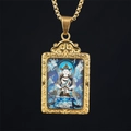 Golden Thangka pendant necklace featuring Buddhist deity art on a vintage box chain - Vairocana (Goat Monkey) / Pendant And Chain / Gold