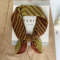 Olive green and brown chevron pattern silk neck scarf with elegant striped design - 68cmx68cm / Brown Red