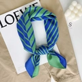Herringbone small square scarf with emerald green and royal blue diagonal stripes - 68cmx68cm / Blue