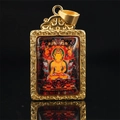 Gold-plated Thangka Buddha necklace pendant with intricate filigree engraving and a black background - Amitabha (Dog Pig) / Pendant Only (Without Chain) / Gold