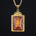 Golden Thangka rectangle pendant necklace with Buddha image and box chain - Amitabha (Dog Pig) / Pendant And Chain / Gold