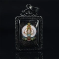 Thangka style Buddha pendant with black carved frame and colorful religious illustration - Avalokitesvara (Rat) / Pendant Only (Without Chain) / Black