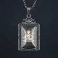 Vintage steel necklace with Manjusri Buddha pendant and faceted glass cover - Akasagarbha (Tiger) / Pendant And Chain / Black