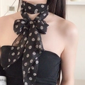 Elegant black silk scarf with white polka dots for women, stylish neck accessory - Black Polka Dot