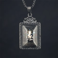 Buddhist thangka pendant necklace with vintage grey steel frame and colorful Buddha artwork - Mahasthamaprapta (Horse) / Pendant And Chain / Black