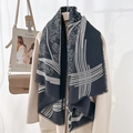 Elegant black and white printed scarf with tassel edges and abstract leaf patterns - 130*130cm / 130CX97-1 Black