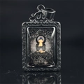 Titanium steel Buddha pendant with vintage relief pattern and protective cover - Amitabha (Dog Pig) / Pendant Only (Without Chain) / Black