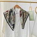 Elegant white shirt paired with a large tropical leaf print silk scarf on a golden hanger - Tropical Leaf Style (68RZW147) / 68x68cm