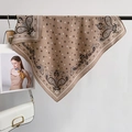 Khaki square silk scarf featuring classic paisley patterns and white star accents - Square Style / Light Coffee