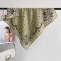 Sage green square silk scarf with vintage paisley and star print pattern for women - Square Style / Green