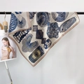 Elegant silk scarf featuring abstract blue lantern patterns and chic geometric textures - Blue (68RZW145-1)