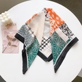 Lightweight cotton linen square scarf with color block pattern and vintage floral design - Yellow (Plaid Patchwork)