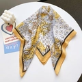 Yellow paisley print square scarf in lightweight voile fabric with scalloped edges - Yellow (Contrast Paisley)