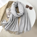 Soft light grey faux cashmere scarf with fringe tassel detail on a neutral blazer - 65*200cm / Gray