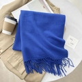 Klein blue soft cashmere-feel scarf with tassels folded on a warm brown blazer - 65*200cm / Sapphire Blue