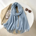 Light blue soft cashmere-feel winter scarf with tassels on khaki blazer outfit - 65*200cm / Light Blue