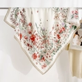 Zomerse zijden vierkante sjaal met bloemenprint en lichtbruine rand in crème wit - Oranjerood (90RZW29-1) / 90cmx90cm