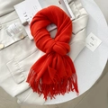 Vibrant orange cashmere-feel knitted scarf with long fringe details in a stylish layout - 65*200cm / Orange Red