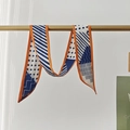 Classic blue and white striped silk skinny scarf with vibrant orange contrast borders - Blue Polka Dot (6*95)