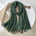 Forest green cashmere feel scarf with fringe tassels styled with autumn blazer - 65*200cm / Dark Green