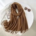 Deep brown cashmere-feel knitted scarf with long tassels for autumn elegance - 65*200cm / Coffee