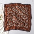Detail of red paisley silk scarf with vintage floral patterns on white satin background - 70*70cm / Brown