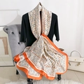 Elegant silk-like scarf with abstract letter prints and orange borders for women - 180*90 / Yellow Edge