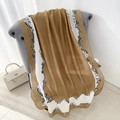 Camel cotton linen scarf with elegant white baroque print border on velvet chair - Yellow Color Block Baroque Print Style / Yellow