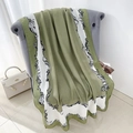 Olive green cotton linen scarf featuring vintage baroque scroll patterns and color blocks - Olive Green Color Block Baroque Print Style / Green