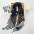 Elegante bufanda de gasa negra con lunares blancos y estampado floral para mujer - Bufanda Diagonal (XFPD2-1 Negro) / Negro