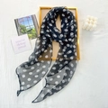 Pañuelo de gasa con lunares blancos y negros para mujer, estilo retro y elegante - Negro