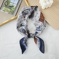 Blue paisley cotton linen neck scarf with lace trim tied in an elegant bow - Blue (Contrast Paisley)